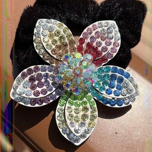 New no tag, gorgeous black velvet multi colored Crystal Flower Hair Scrunchie.